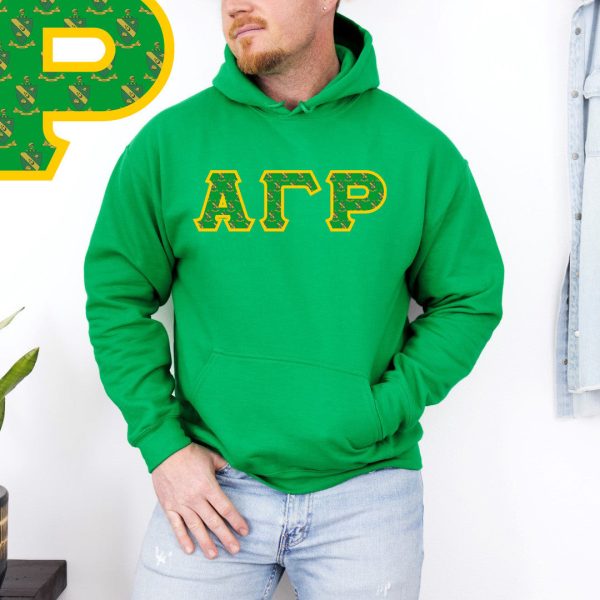 Alpha Gamma Rho Fraternity Crest - Shield Twill Letter Hooded Sweatshirt Fashion